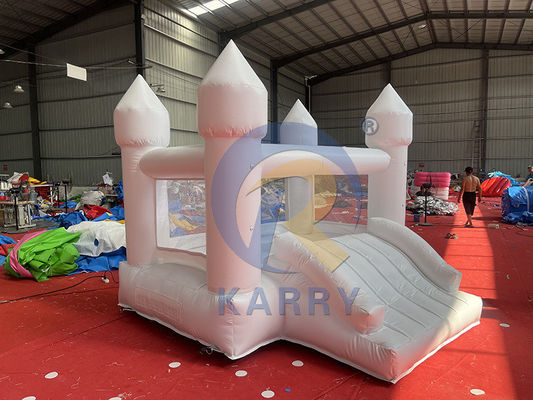 EN71/CE Certificato castello a rimbalzo gonfiabile commerciale bianco con piscina a sfera e scivolo
