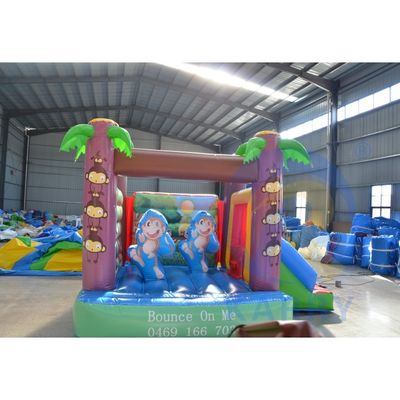 Cartone animato Piccola scimmia Mini castello gonfiabile combinazione di scivoli per giochi al chiuso