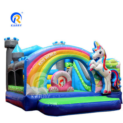 Rainbow PVC Inflatabile Trampolino Unicorn Commerciale Bouncer con Slide e Blower