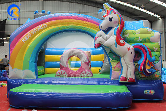Rainbow PVC Inflatabile Trampolino Unicorn Commerciale Bouncer con Slide e Blower