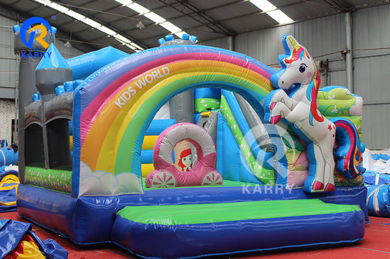 Rainbow PVC Inflatabile Trampolino Unicorn Commerciale Bouncer con Slide e Blower