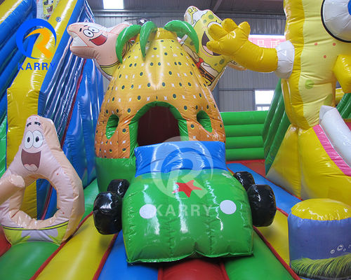 Parco di divertimenti idraulici gonfiabile Cartoon Sponge Fun City con scivolo e castello saltante