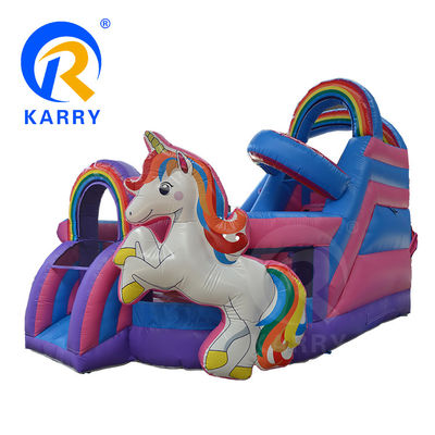Divertimento all'aperto Commerciale 0,55 mm PVC Rainbow Unicorn Inflatabile Bouncer con scivolo asciutto bagnato