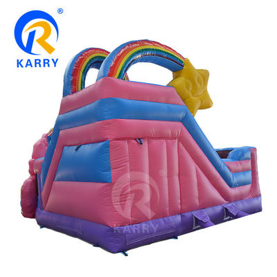 Divertimento all'aperto Commerciale 0,55 mm PVC Rainbow Unicorn Inflatabile Bouncer con scivolo asciutto bagnato
