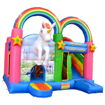 Unisex Rainbow Unicorn Bouncer Castello con scivolo Commerciale Bambini Playhouse gonfiabile