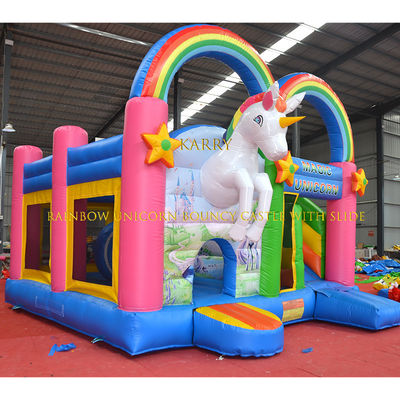 Unisex Rainbow Unicorn Bouncer Castello con scivolo Commerciale Bambini Playhouse gonfiabile