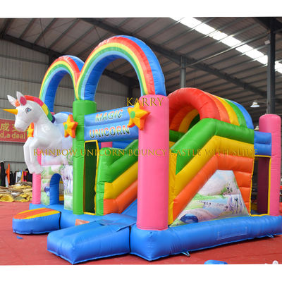 Unisex Rainbow Unicorn Bouncer Castello con scivolo Commerciale Bambini Playhouse gonfiabile