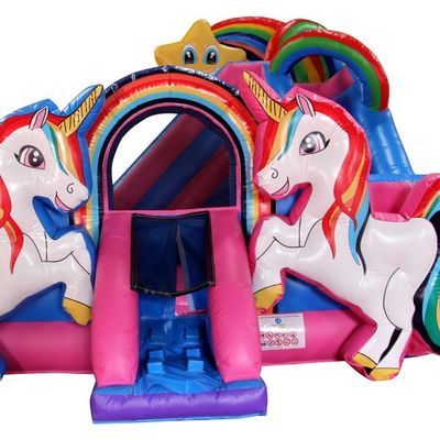 Rainbow Double Unicorn Air Trampoline Castello gonfiabile Slide Combo H14ft per eventi di festa