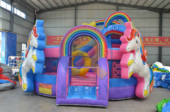 Rainbow Double Unicorn Air Trampoline Castello gonfiabile Slide Combo H14ft per eventi di festa
