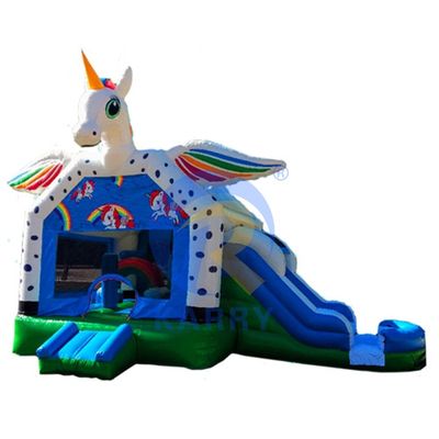 Commercial Rainbow Spotted Unicorn Inflatabile Bouncy Castle Combo Slide Accettabile OEM