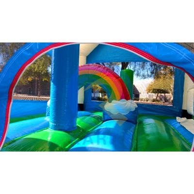 Commercial Rainbow Spotted Unicorn Inflatabile Bouncy Castle Combo Slide Accettabile OEM
