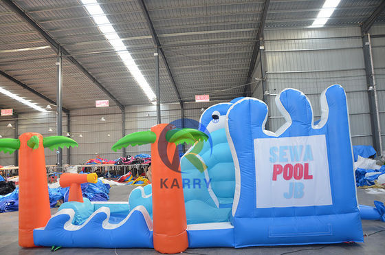 Parco giochi all'aria aperta Dolphin Whale Inflatable Castle Slide Combo per bambini da 14 anni