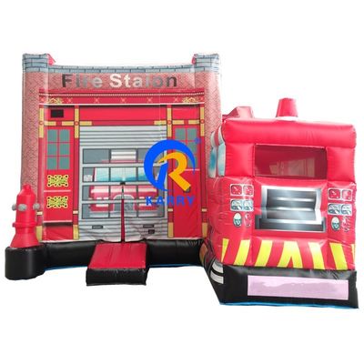 Unisex Inflatabile per bambini pompiere tematica Bouncer House con combo di scivolo saltante