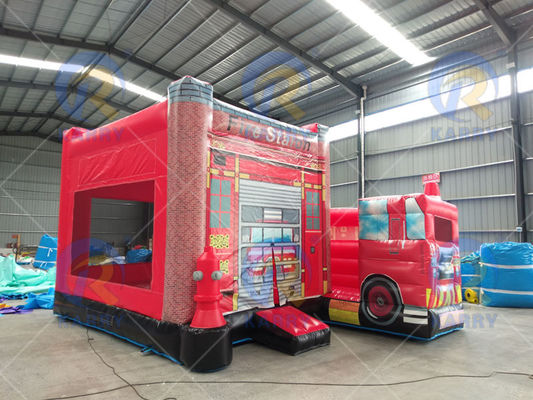 Unisex Inflatabile per bambini pompiere tematica Bouncer House con combo di scivolo saltante