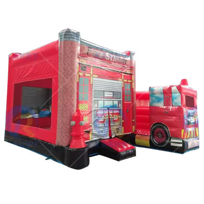 Stazione di pompieri Camion gonfiabile Bouncer Slide Combo per noleggio di festa Gamma d'età 14 anni e più