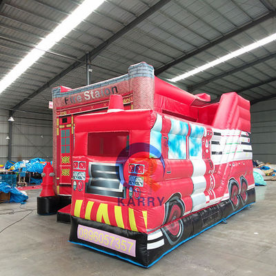 Stazione di pompieri Camion gonfiabile Bouncer Slide Combo per noleggio di festa Gamma d'età 14 anni e più