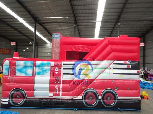 Stazione di pompieri Camion gonfiabile Bouncer Slide Combo per noleggio di festa Gamma d'età 14 anni e più