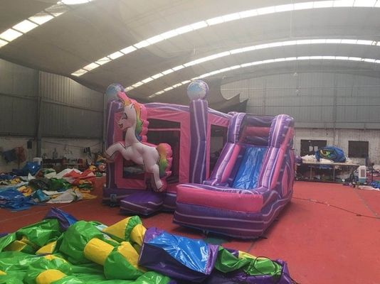 Slide portatile a castello a rimbalzo con certificazione EN71 Rainbow Unicorn e Slide