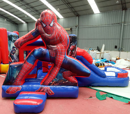 Spedizione via mare/aria PVC Spiderman Casa gonfiabile con combo di scivolo