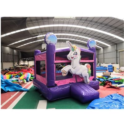 Stampa digitale Unicorno arcobaleno PVC inflatabile Castello viola Castello salta commerciale