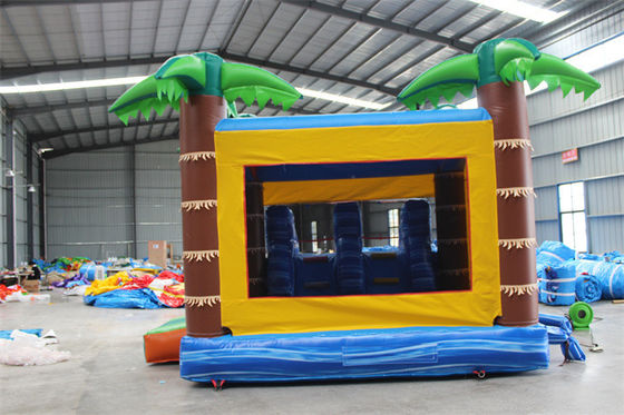 Unisex Palm Tree Inflatable Jumping Castle Castello a rimbalzo con piscina e area di salto
