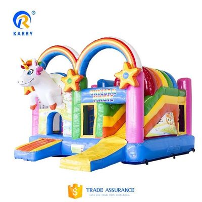Unisex PORTABLE Arcobaleno Unicorni Castello Salto Bouncer Slide Combo in colore arcobaleno