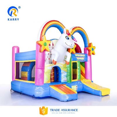 Unisex PORTABLE Arcobaleno Unicorni Castello Salto Bouncer Slide Combo in colore arcobaleno