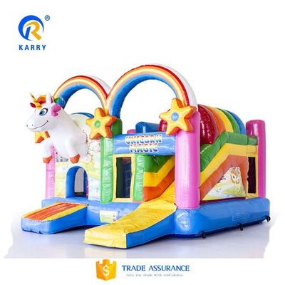Unisex PORTABLE Arcobaleno Unicorni Castello Salto Bouncer Slide Combo in colore arcobaleno