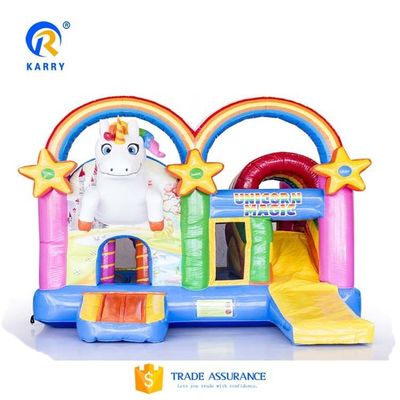 Unisex PORTABLE Arcobaleno Unicorni Castello Salto Bouncer Slide Combo in colore arcobaleno