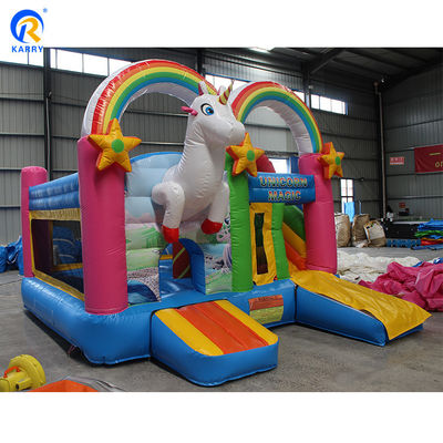 Unisex PORTABLE Arcobaleno Unicorni Castello Salto Bouncer Slide Combo in colore arcobaleno