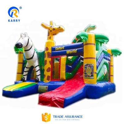 Jungle Adventure Castle Slide gonfiabile con disegno di animali della giungla