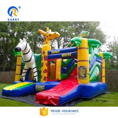 Jungle Adventure Castle Slide gonfiabile con disegno di animali della giungla