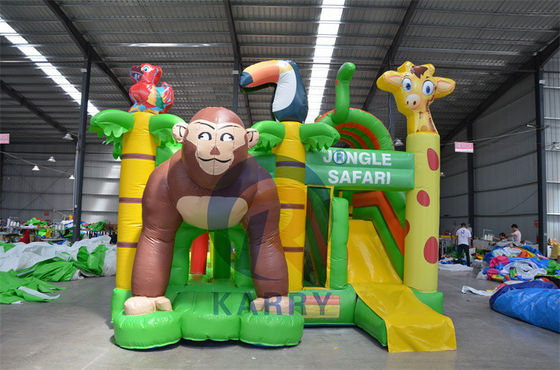 Jungle Adventure Castle Slide gonfiabile con disegno di animali della giungla