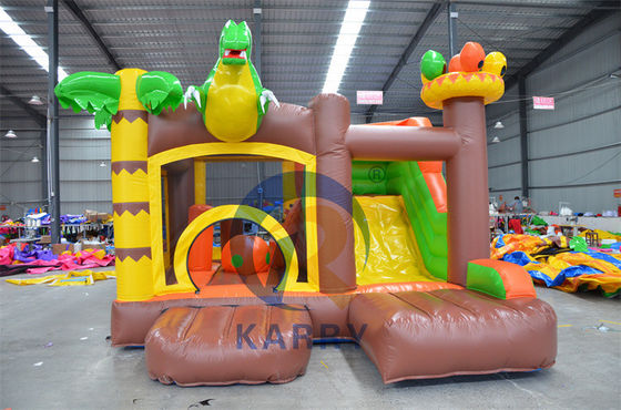 Jungle Adventure Castle Slide gonfiabile con disegno di animali della giungla