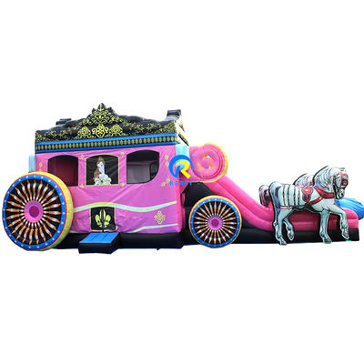 Bouncer gonfiabile con slide e kit di riparazione Commercial Pink Princess Carriage Combo