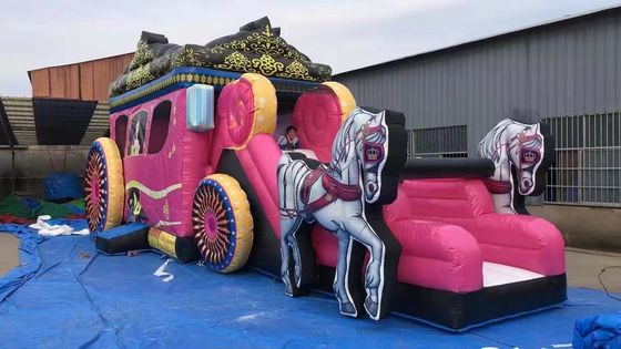 Bouncer gonfiabile con slide e kit di riparazione Commercial Pink Princess Carriage Combo