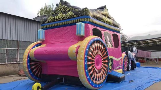 Bouncer gonfiabile con slide e kit di riparazione Commercial Pink Princess Carriage Combo