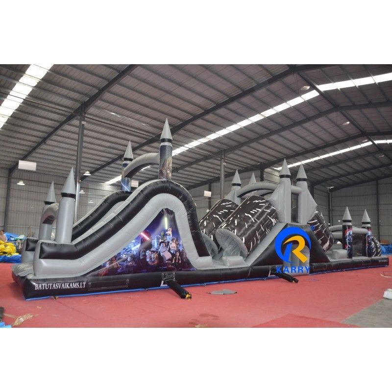 Caratteristiche PORTABLE Grigio e Nero Inflatabile Corso di ostacoli con Blower 18x3.5m Personalizzato