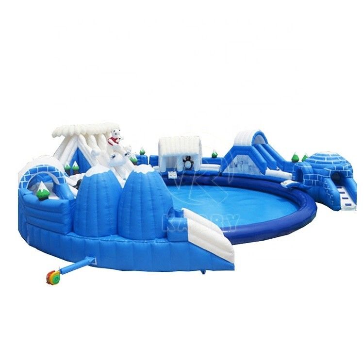 Piscina di grandi dimensioni Orso polare Mondo d'acqua gonfiabile con scivoli d'acqua di dimensioni personalizzate