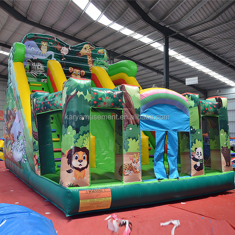 Divertimento all'interno e all'esterno 2024 PVC Jungle Animal Double-Lane Inflatable Wet and Dry Slide