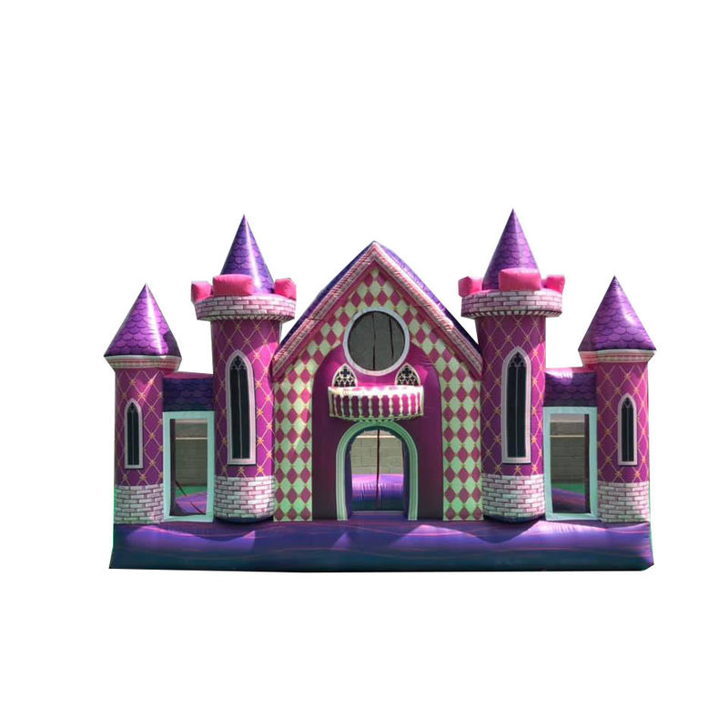Parco giochi all'aperto Custom PVC gonfiabile Rosa Castello sfondo per festa di compleanno / matrimonio