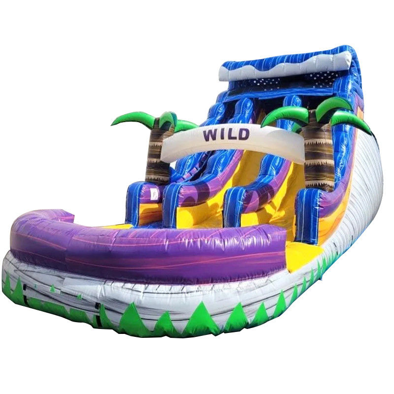 Grande piscina bambini rimbalzo scivolo casa festa commerciale palme tropicali scivolo d'acqua con due scivolo n