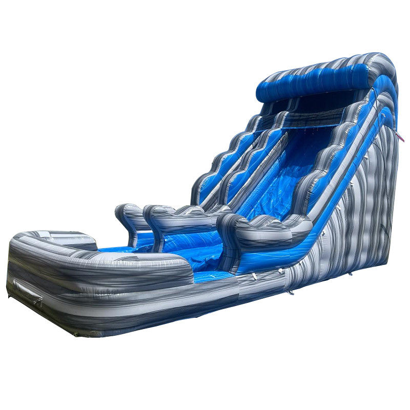 Affitto commerciale all'aperto Scivolo d'acqua grigio marmo PVC blu con piscina e salto a sbalzo