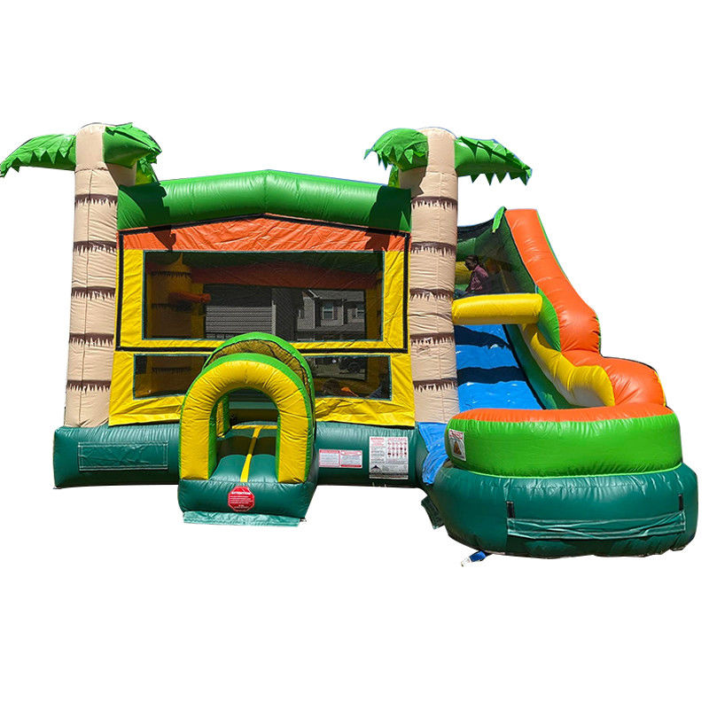 Caratteristiche PORTABLE Castello gonfiabile Palm Tree Bounce House con scivolo e piccola piscina