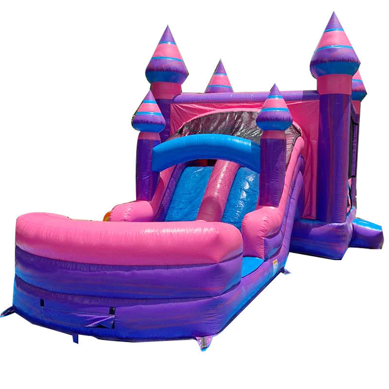 Affitti di trampolini gonfiabili per bambini Pink Princess Castle Combo con piscina scivolosa e soffiatore