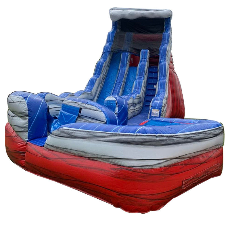 Slide d'acqua a coda pieghevole rosso e blu gonfiabile con scivolo d'aria in piscina Logo personalizzato