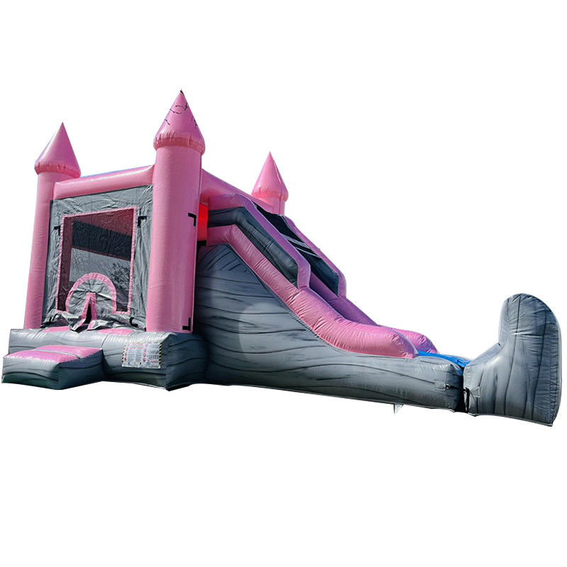 Castello per bambini rosa e grigio Casa gonfiabile a rimbalzo Slide Pool Combo Party Affitti