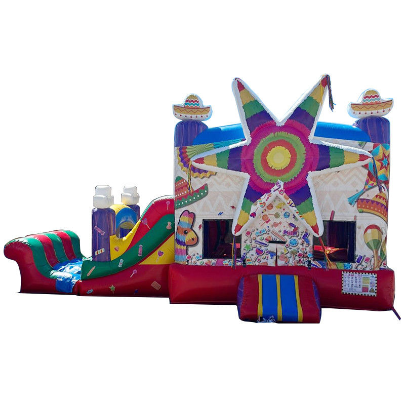 Via di spedizione Mar Commerciale PVC Arcobaleno Big Star Red Bounce House gonfiabile con scivolo