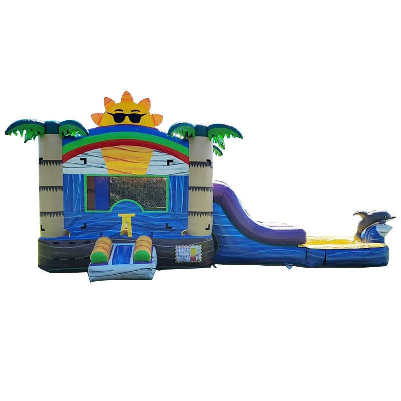 Unisex 27FT Commercial PVC Sun Castle con Slide Inflatable Bouncy Castle e Dual Lane Pool
