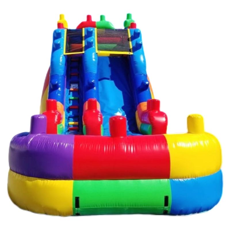 Dimensione del cliente Fancy slitta gonfiabile con slitta larga e piscina d'acqua
